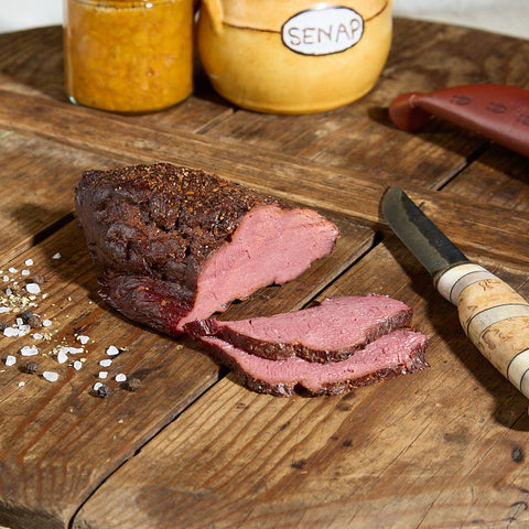 Hot smoked moose rump - hunter's steak